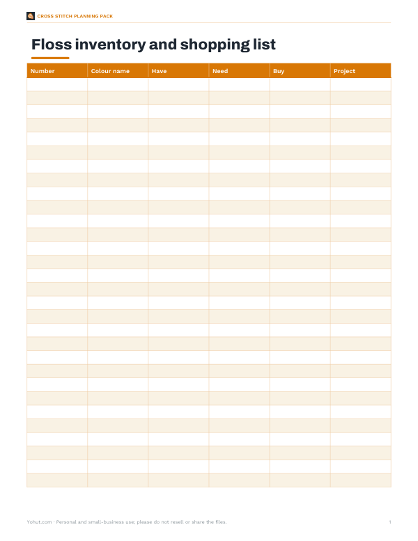 Preview of Printable Floss Inventory Sheet